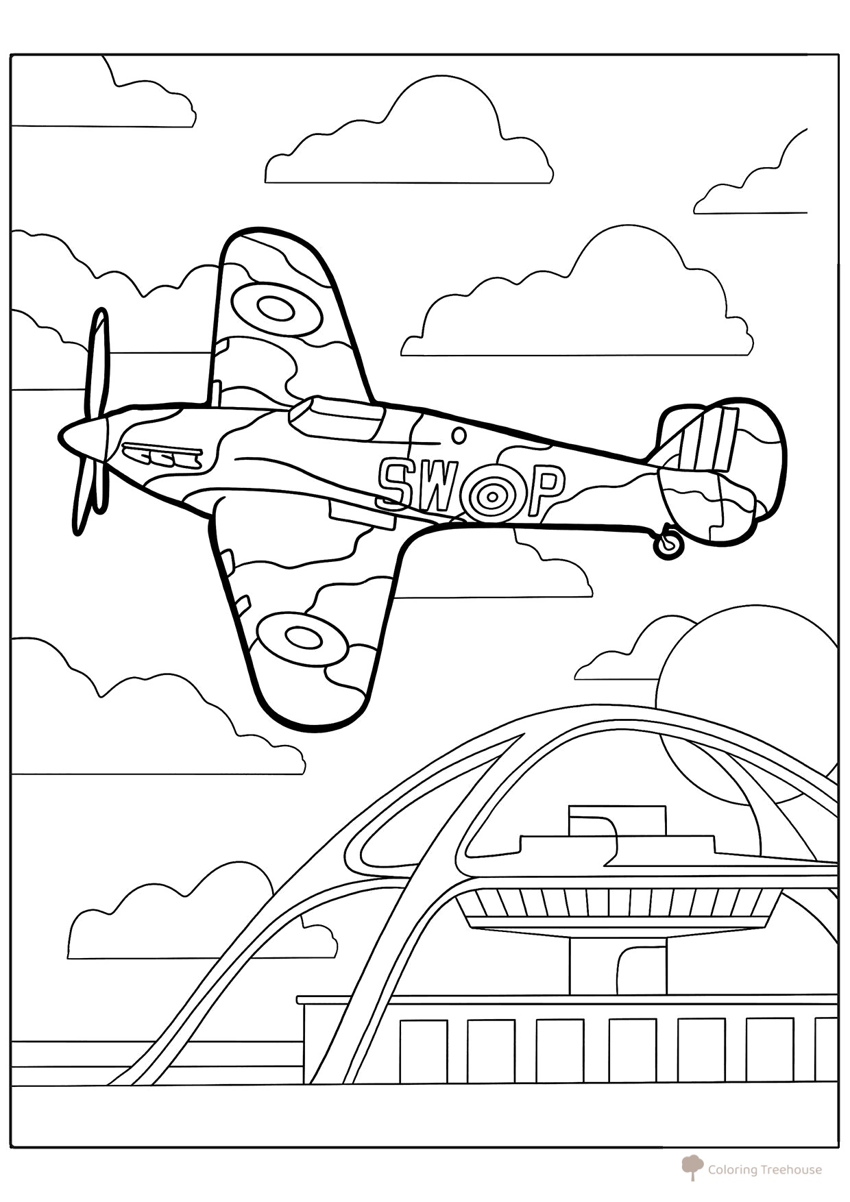 Spitfire Military Plane Coloring Page free printable Fighter Jet Coloring Pages coloring page