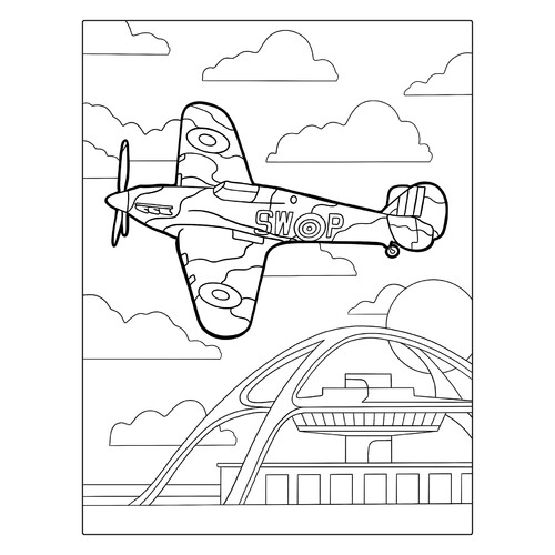 Página para colorear: avión militar Spitfire dibujo para colorear gratis de Páginas para colorear de cazas