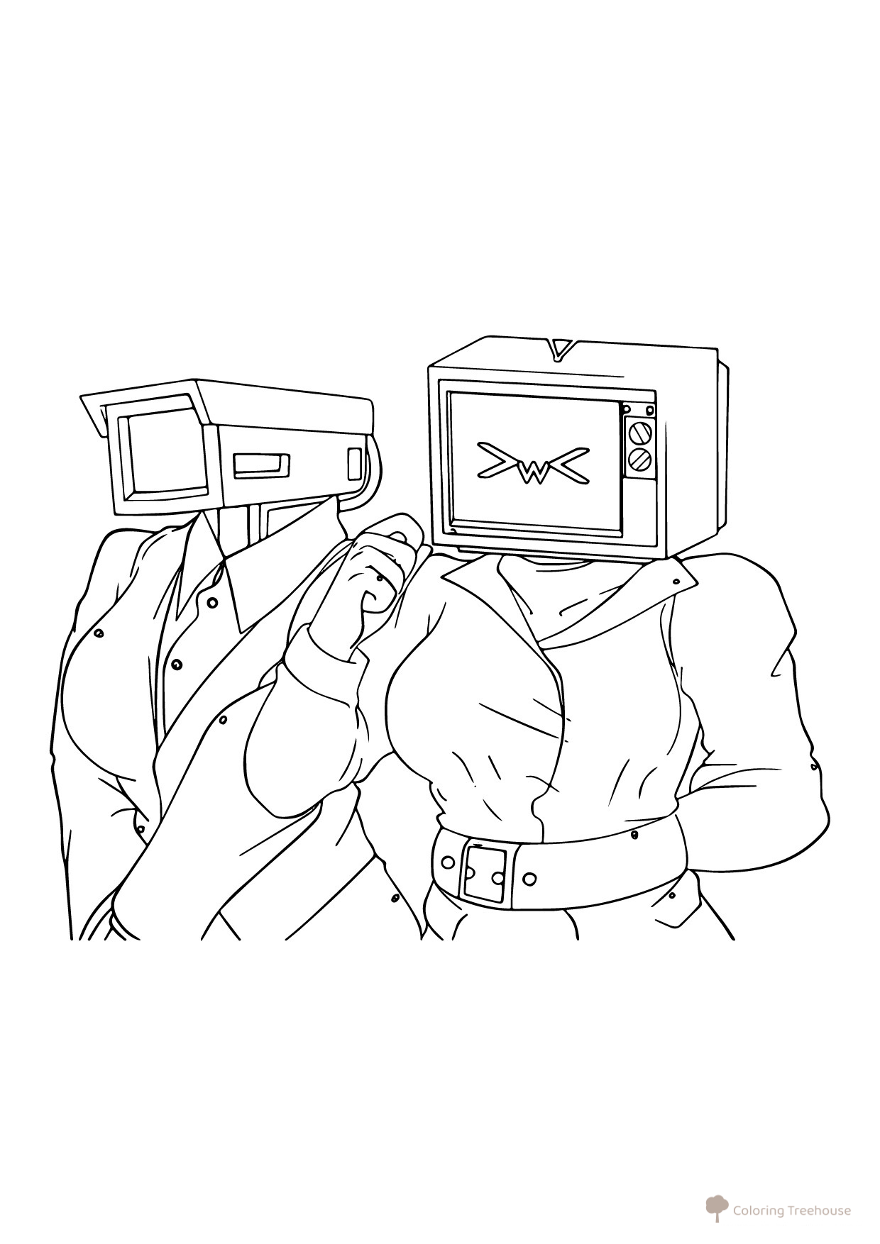 Camera Woman and TV Woman Coloring Page free printable Camera Man Coloring Pages from Skibidi Toilet coloring page