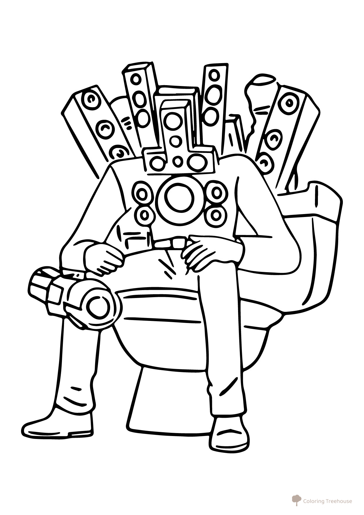 Página para colorear: SpeakerMen Titán sentado en el inodoro dibujo para colorear gratis de Páginas para colorear de Spikermen (Skibidi Toilet)