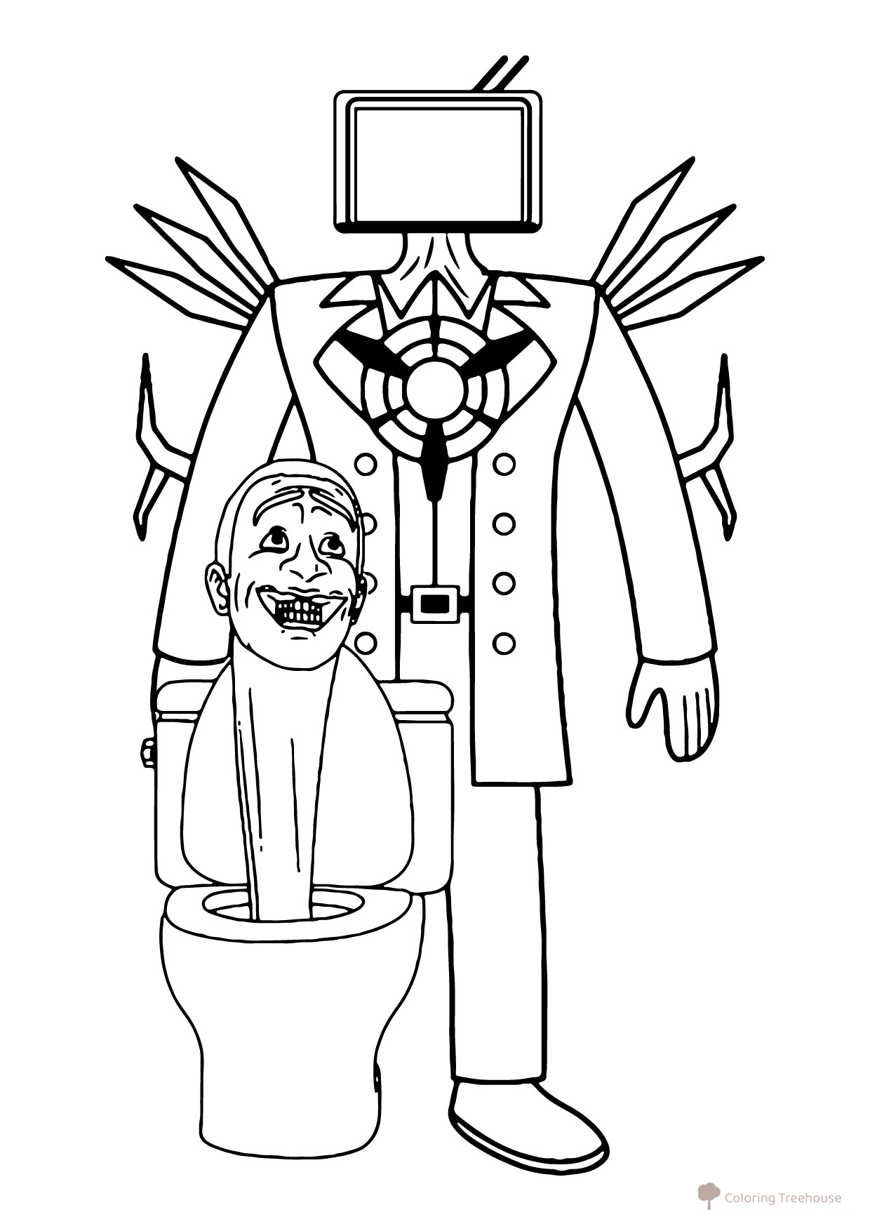 Página para colorear: Skibidi Toilet y Titan TV Man dibujo para colorear gratis de Dibujos para colorear de TV Men (serie Skibidi Toilet)