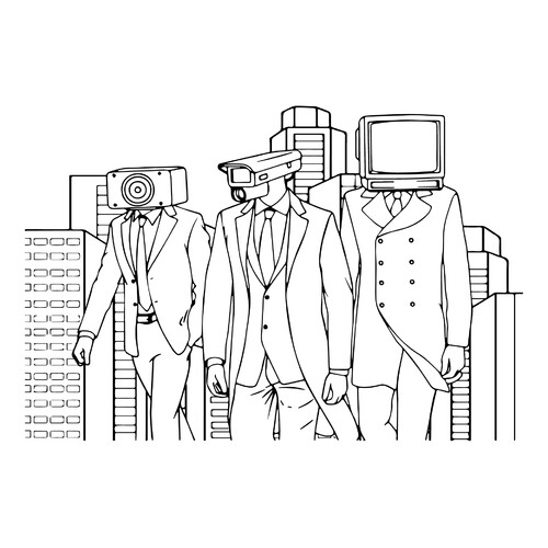 Página para colorear: Spikermen, Kameramen y TV Men dibujo para colorear gratis de Dibujos para colorear de TV Men (serie Skibidi Toilet)