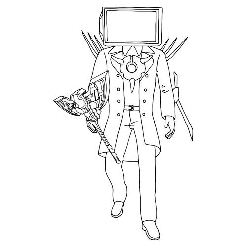 Página para colorear: Titán TV Men con arma dibujo para colorear gratis de Dibujos para colorear de TV Men (serie Skibidi Toilet)