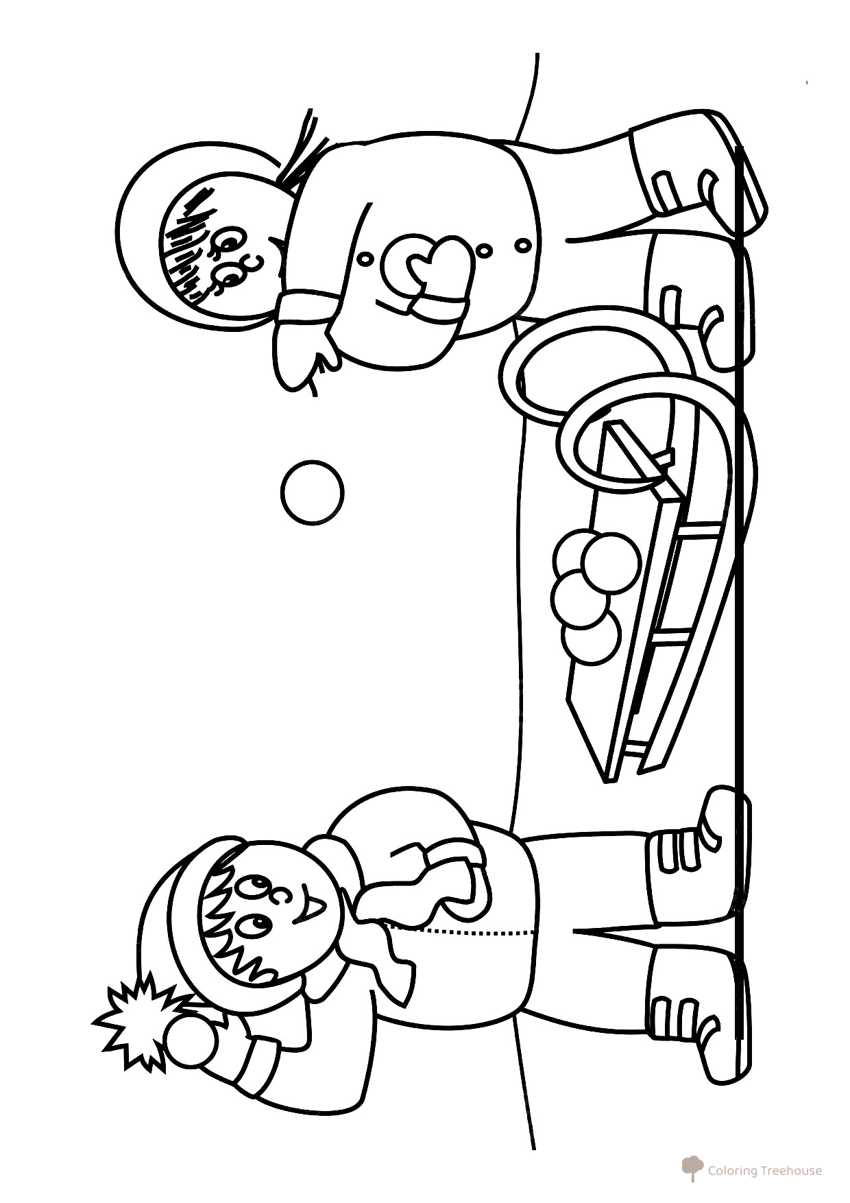 Coloring Page: Children Playing in the Snow free printable Winter Sports Coloring Pages coloring page