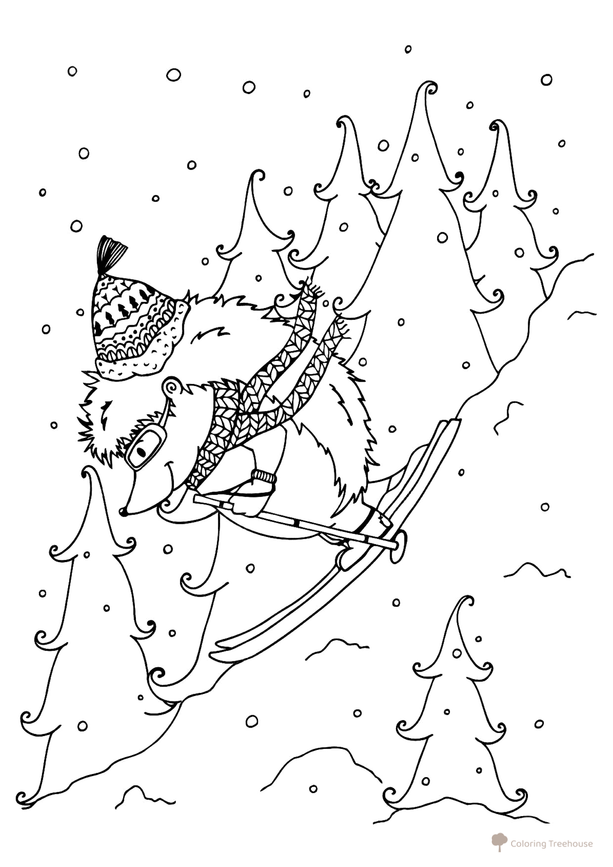 Hedgehog on Skis Coloring Page free printable Winter Sports Coloring Pages coloring page