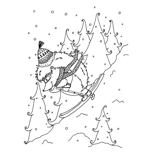 Hedgehog on Skis Coloring Page free printable Winter Sports Coloring Pages coloring page