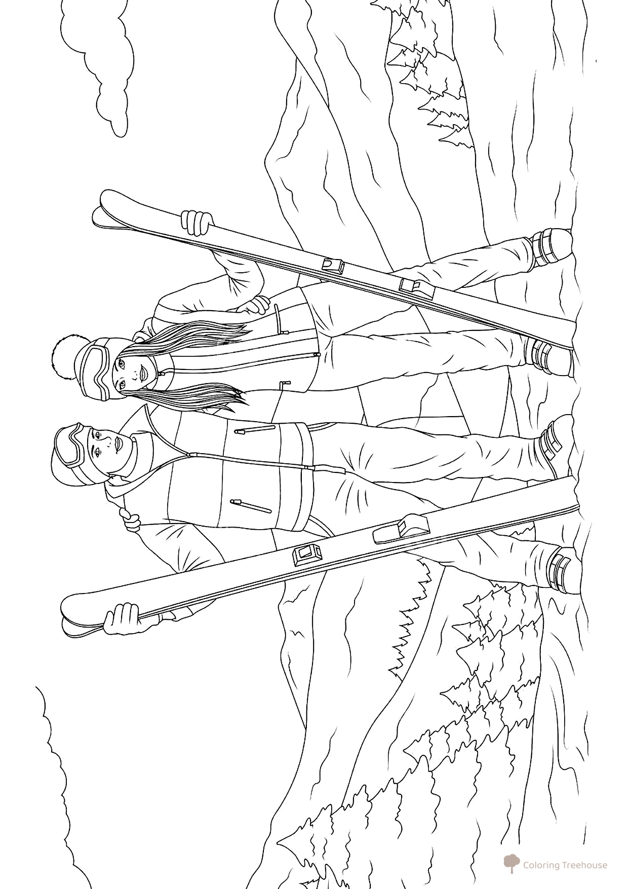 Página para colorear «Esquiadores en las montañas» dibujo para colorear gratis de Páginas para colorear: deportes de invierno