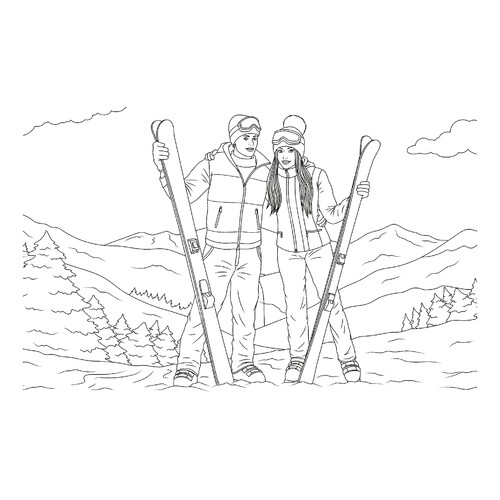 Página para colorear «Esquiadores en las montañas» dibujo para colorear gratis de Páginas para colorear: deportes de invierno