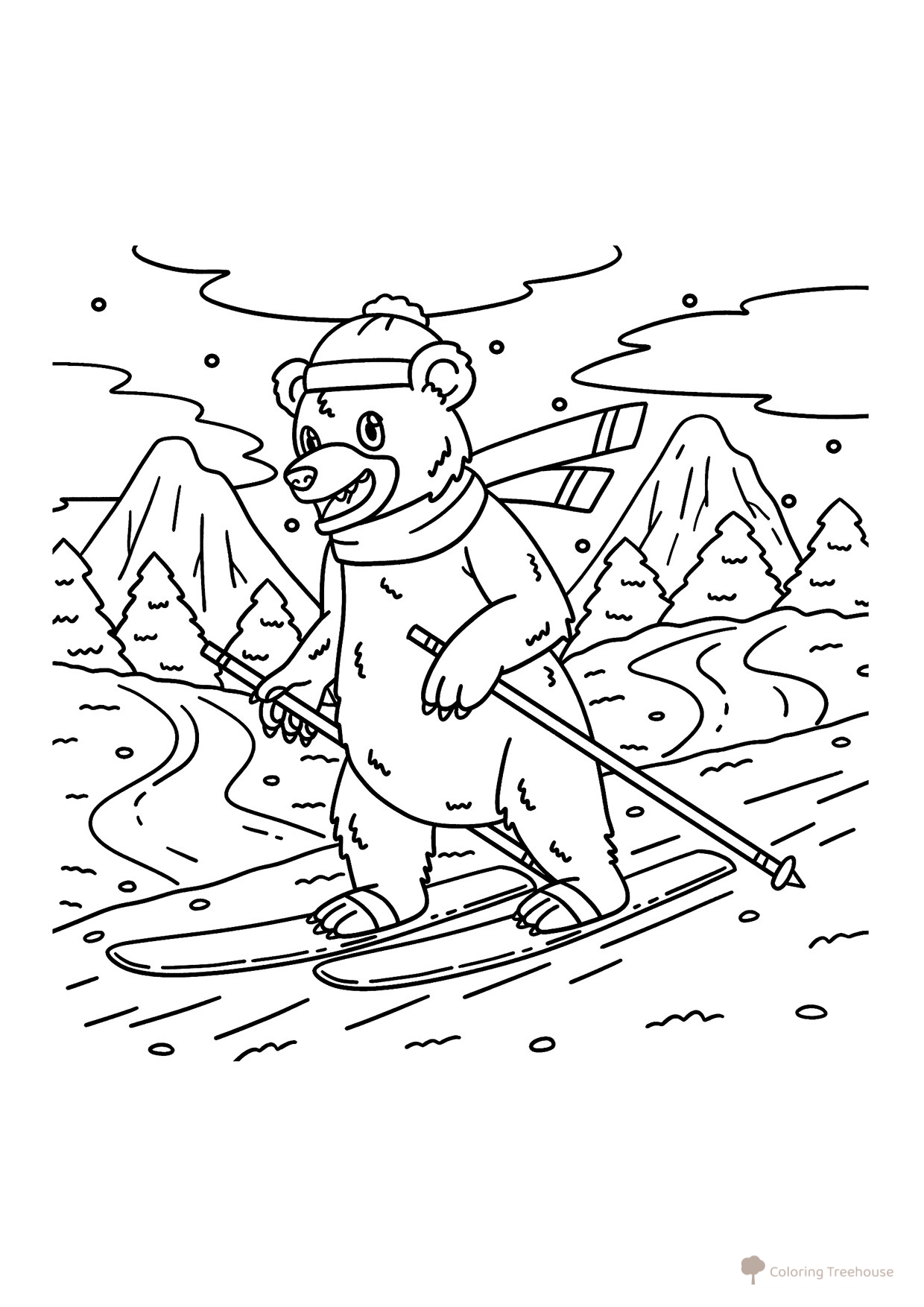 Dibujo para colorear «Oso esquiando» dibujo para colorear gratis de Páginas para colorear: deportes de invierno