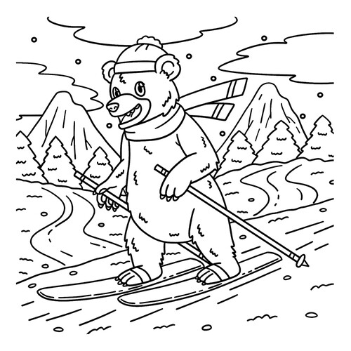 Dibujo para colorear «Oso esquiando» dibujo para colorear gratis de Páginas para colorear: deportes de invierno
