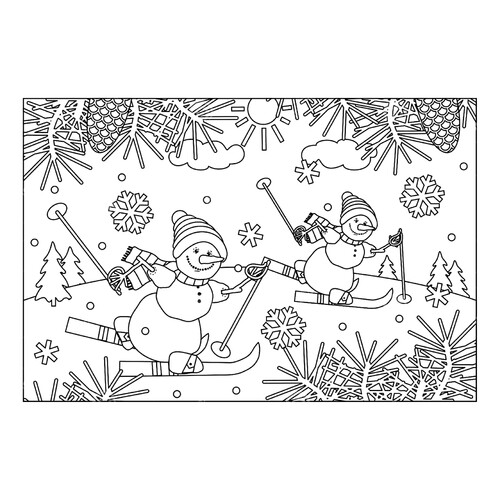 Página para colorear «Muñecos de nieve esquiando» dibujo para colorear gratis de Páginas para colorear: deportes de invierno