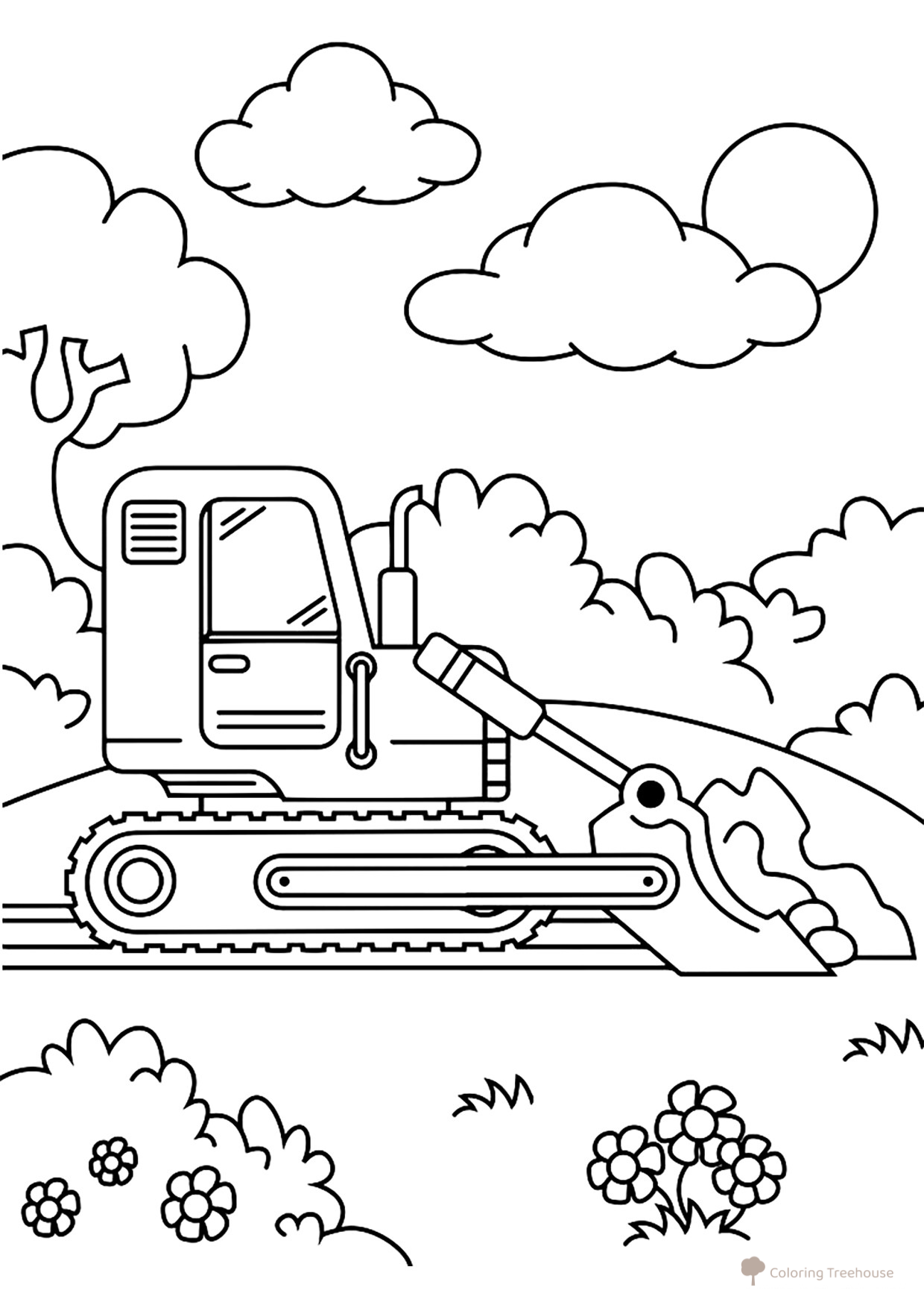 Bulldozer in Nature Coloring Page free printable Bulldozer Coloring Pages coloring page