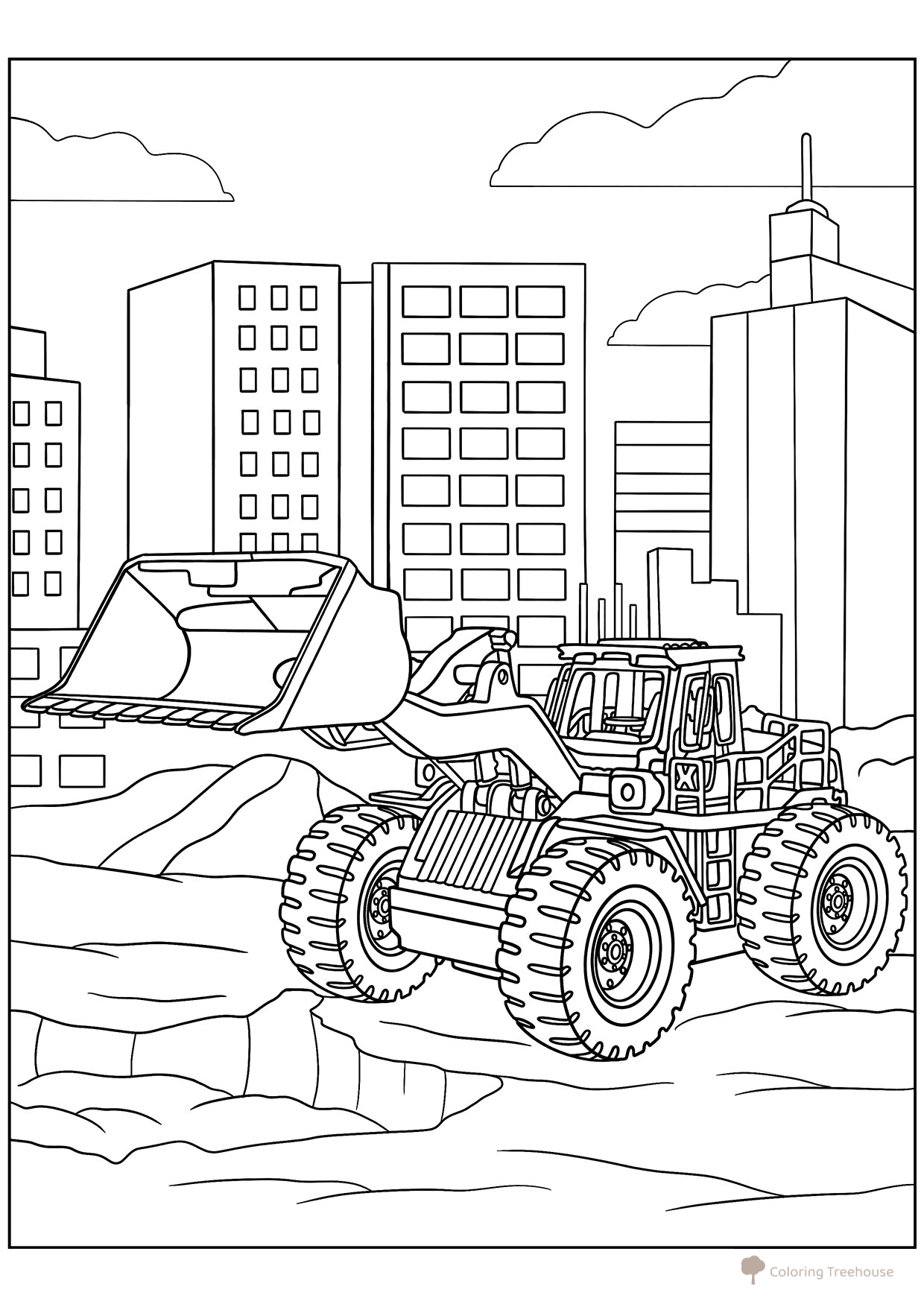 Excavator at the Construction Site Coloring Page free printable Excavator Coloring Pages coloring page