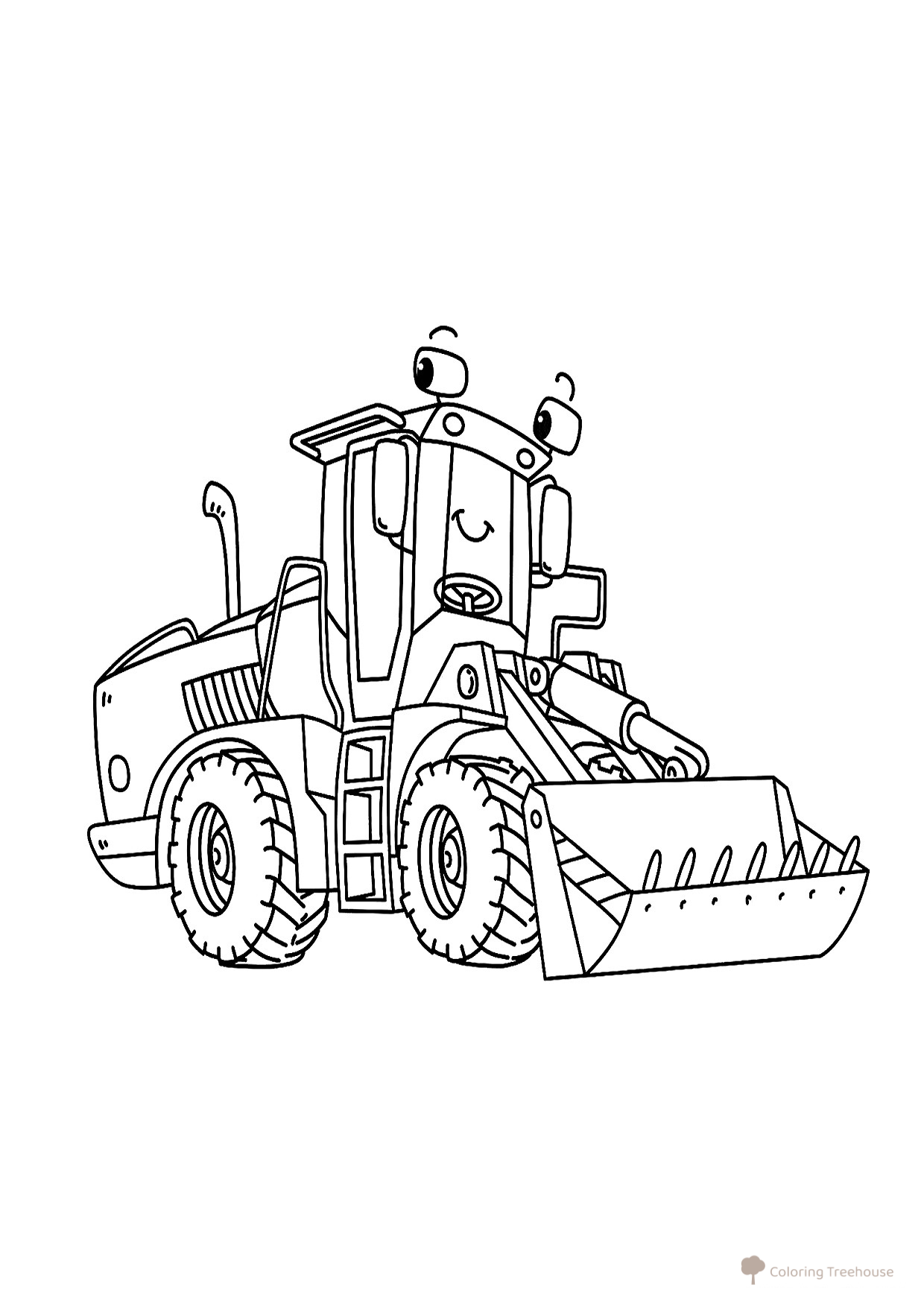 Página para colorear: Excavadora con cucharón grande dibujo para colorear gratis de Páginas para colorear de excavadoras