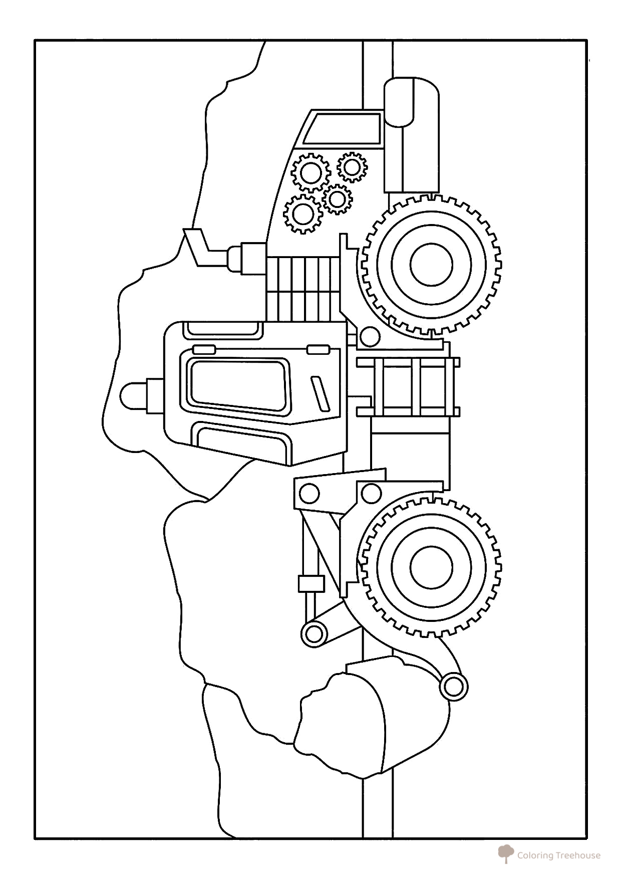 Página para colorear «Excavadora con engranajes» dibujo para colorear gratis de Páginas para colorear de excavadoras