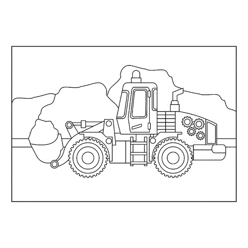 Página para colorear «Excavadora con engranajes» dibujo para colorear gratis de Páginas para colorear de excavadoras
