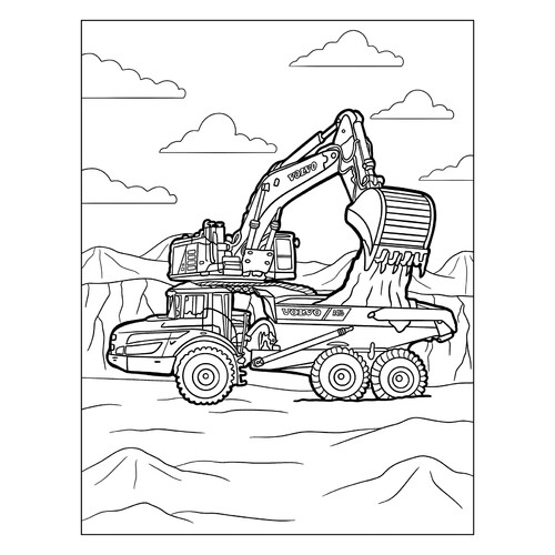 Volvo Excavator and Dump Truck Coloring Page free printable Excavator Coloring Pages coloring page