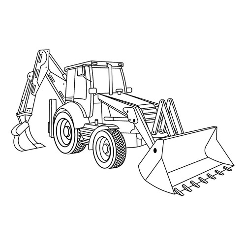 Página para colorear «Excavadora sobre ruedas» dibujo para colorear gratis de Páginas para colorear de excavadoras