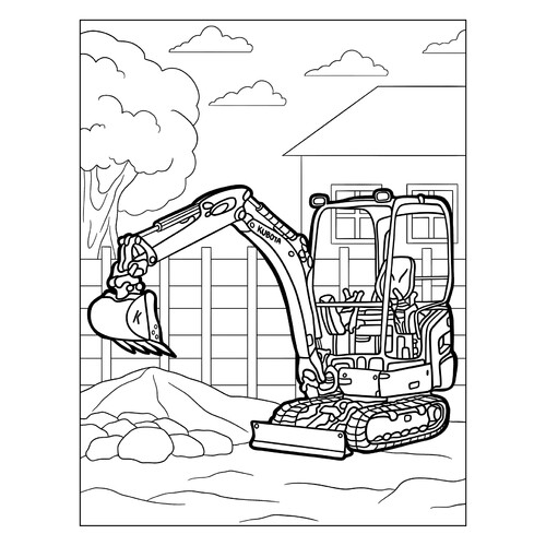 Página para colorear «Mini-excavadora Kubota» dibujo para colorear gratis de Páginas para colorear de excavadoras