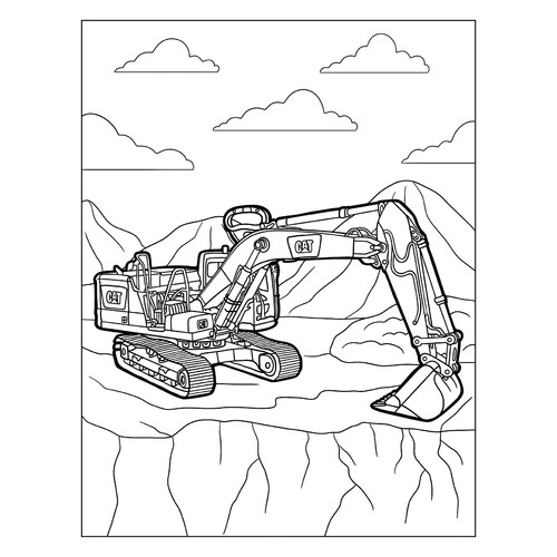Página para colorear «Gran excavadora CAT» dibujo para colorear gratis de Páginas para colorear de excavadoras