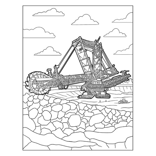 Página para colorear «Enorme excavadora rotatoria» dibujo para colorear gratis de Páginas para colorear de excavadoras