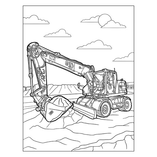 Página para colorear «Excavadora realista CAT» dibujo para colorear gratis de Páginas para colorear de excavadoras