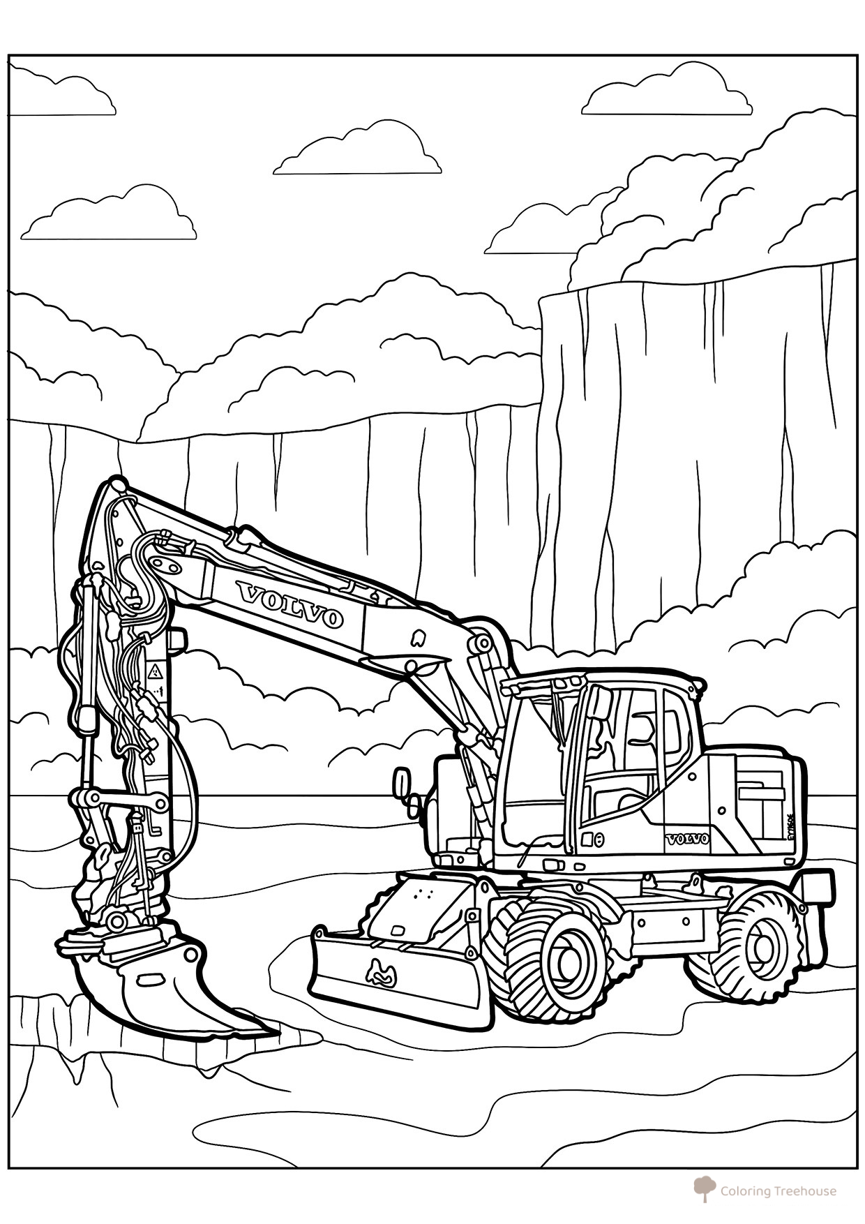 Realistic Volvo Excavator Coloring Page free printable Excavator Coloring Pages coloring page