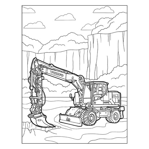 Página para colorear «Excavadora Volvo realista» dibujo para colorear gratis de Páginas para colorear de excavadoras
