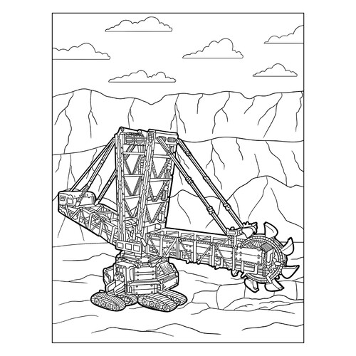 Página para colorear «Excavadora de cangilones para minería a cielo abierto» dibujo para colorear gratis de Páginas para colorear de excavadoras