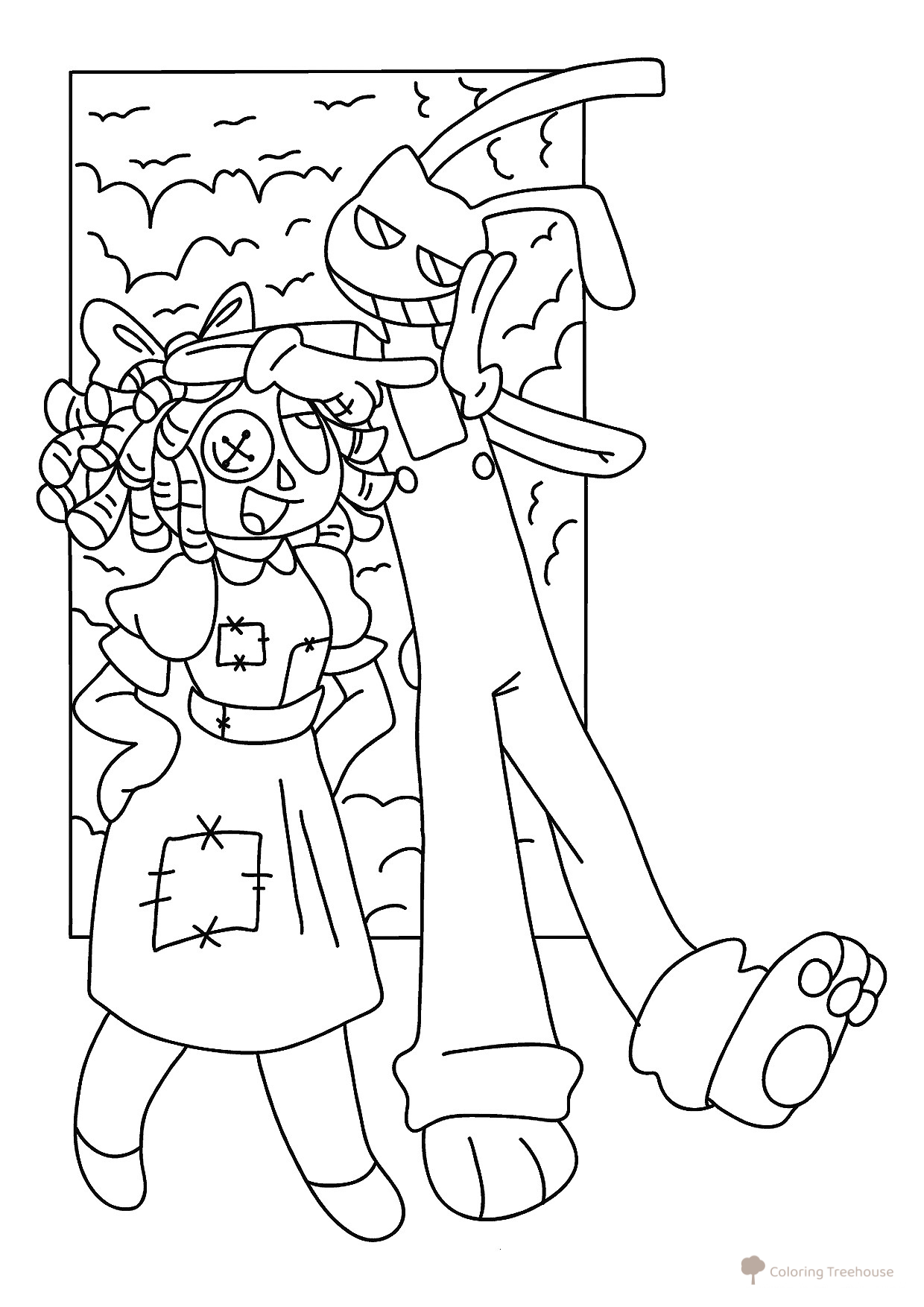Página para colorear «Джекс шагает с Рагатой» dibujo para colorear gratis de Páginas para colorear de Jex (Circo Digital)