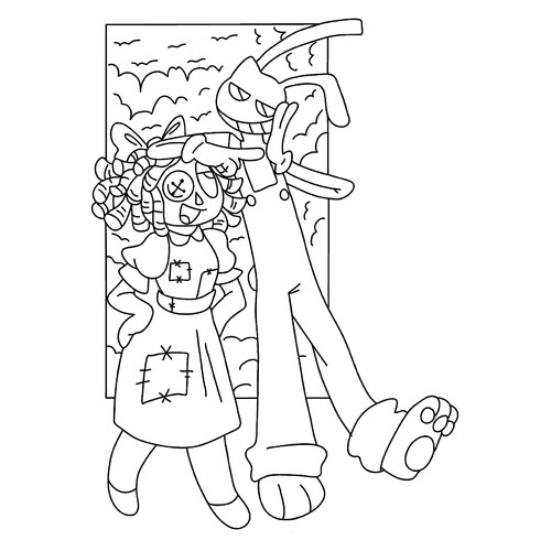 Jex Walking with Ragata Coloring Page free printable Jax Coloring Pages from The Amazing Digital Circus coloring page