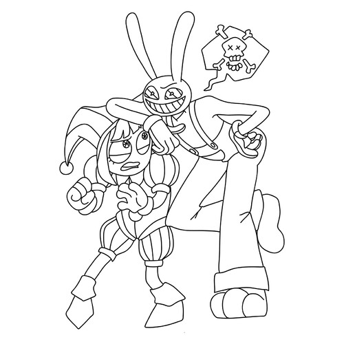 Selfish Jex and Pomni Coloring Page free printable Jax Coloring Pages from The Amazing Digital Circus coloring page