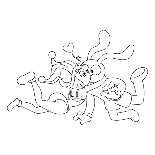 Pomni Kisses Jex Coloring Page free printable Jax Coloring Pages from The Amazing Digital Circus coloring page