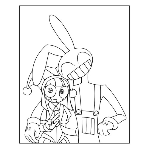 Pomni and Jeks Hugging Coloring Page free printable Jax Coloring Pages from The Amazing Digital Circus coloring page