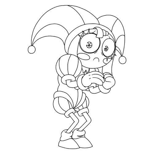 Página para colorear «Помни asustada» dibujo para colorear gratis de Páginas para colorear de Pomni del circo digital