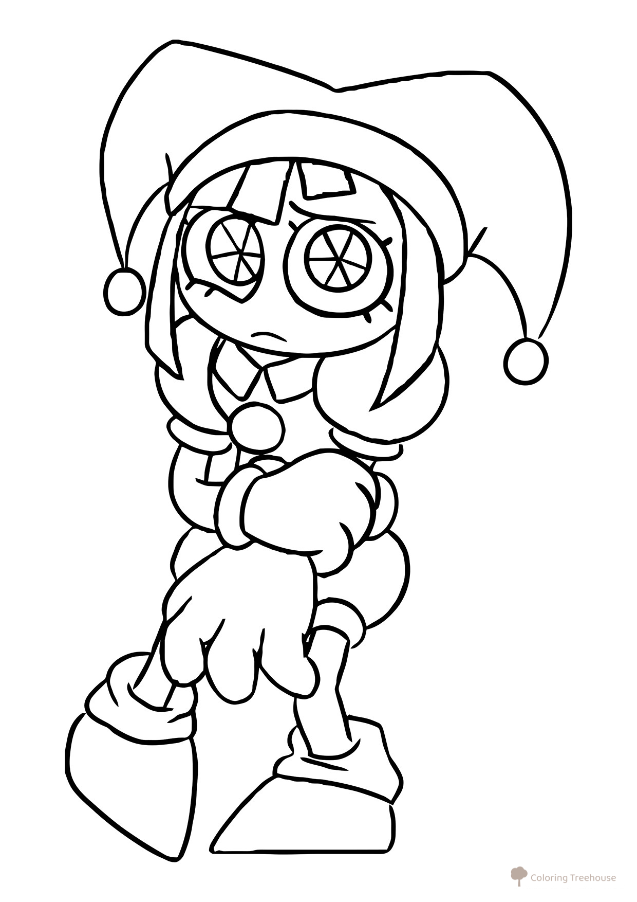 Pomni — Newcomer in the Digital Circus Coloring Page free printable Pomni Coloring Pages from The Amazing Digital Circus coloring page