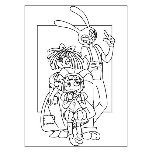 Pomni, Ragata and Dzheks Coloring Page free printable Pomni Coloring Pages from The Amazing Digital Circus coloring page