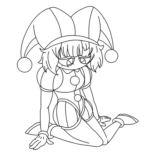 Pomni Sitting on a Lap Coloring Page free printable Pomni Coloring Pages from The Amazing Digital Circus coloring page