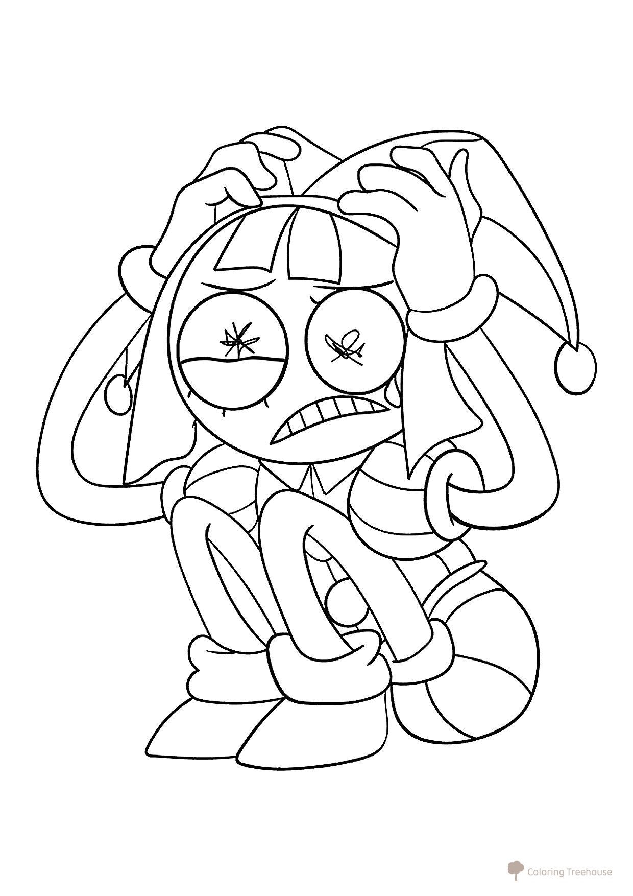 Pomni Crouching Coloring Page free printable Pomni Coloring Pages from The Amazing Digital Circus coloring page
