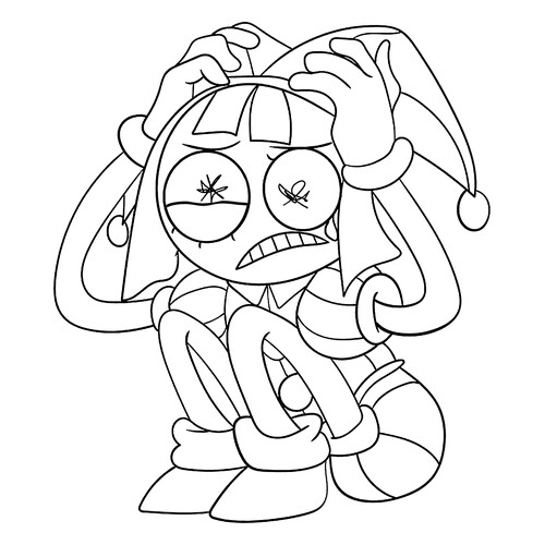Pomni Crouching Coloring Page free printable Pomni Coloring Pages from The Amazing Digital Circus coloring page