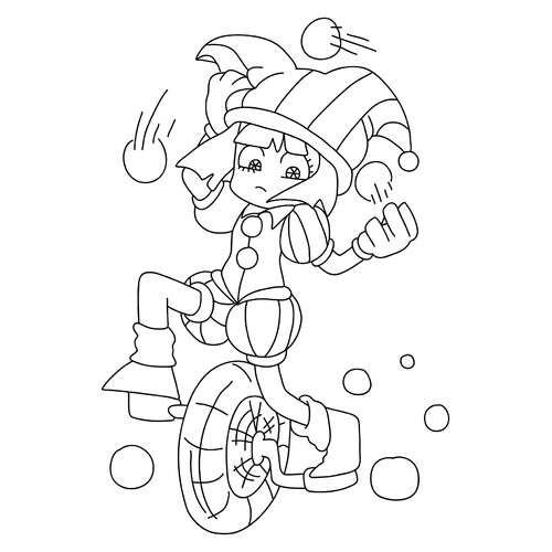 Pomni Juggling on a Unicycle Coloring Page free printable Pomni Coloring Pages from The Amazing Digital Circus coloring page