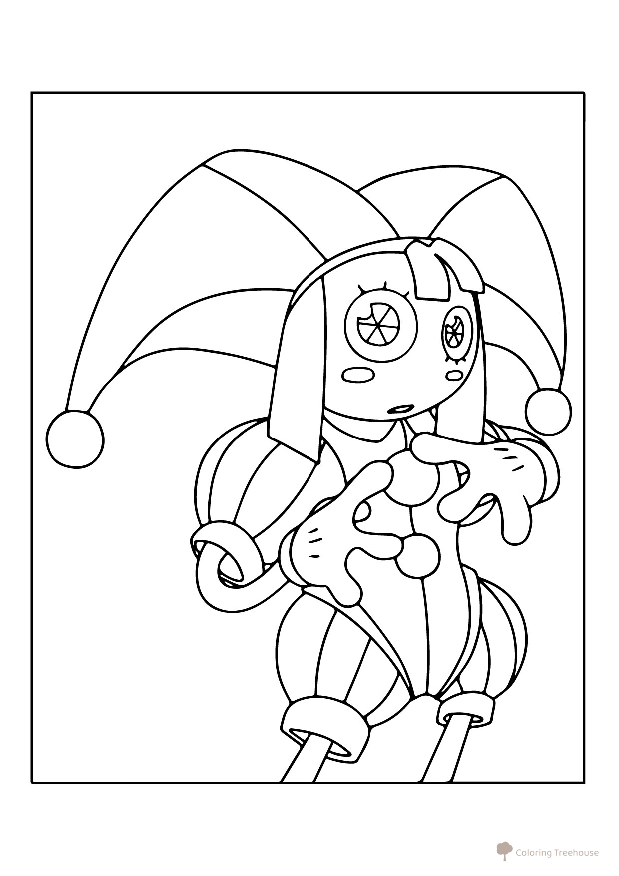 Página para colorear «Pomni asustadizo del Circo Digital» dibujo para colorear gratis de Páginas para colorear de Pomni del circo digital