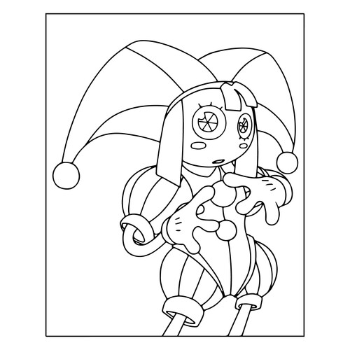 Timid Pomni Coloring Page from The Digital Circus free printable Pomni Coloring Pages from The Amazing Digital Circus coloring page