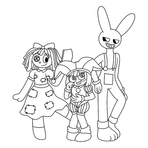 Ragata, Pomni and Dzheks Coloring Page free printable Pomni Coloring Pages from The Amazing Digital Circus coloring page