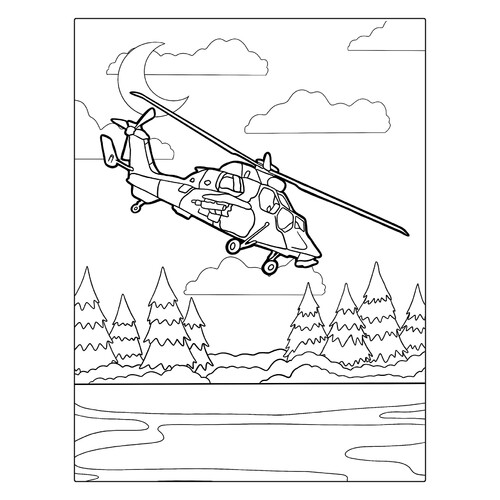 Página para colorear: helicóptero militar estadounidense «Halcón Negro» dibujo para colorear gratis de Páginas para colorear de helicópteros militares