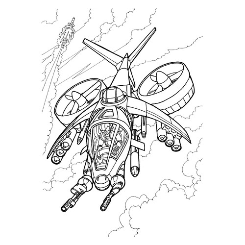 Página para colorear «Helicóptero futurista» dibujo para colorear gratis de Páginas para colorear de helicópteros militares