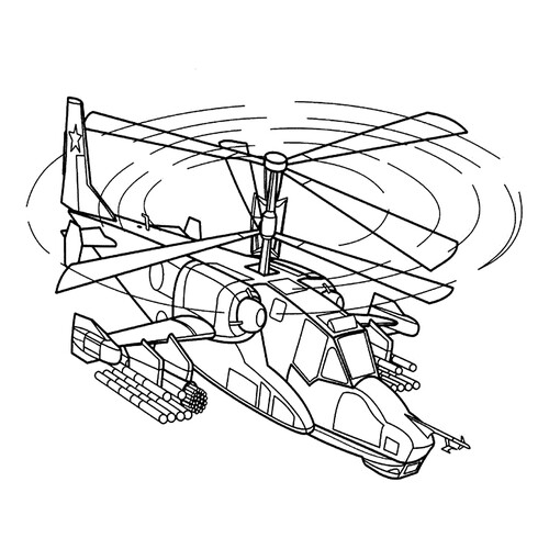 Página para colorear «Helicóptero Tiburón Negro» dibujo para colorear gratis de Páginas para colorear de helicópteros militares