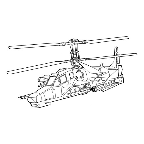 Página para colorear «Helicóptero KA-50 Tiburón Negro» dibujo para colorear gratis de Páginas para colorear de helicópteros militares
