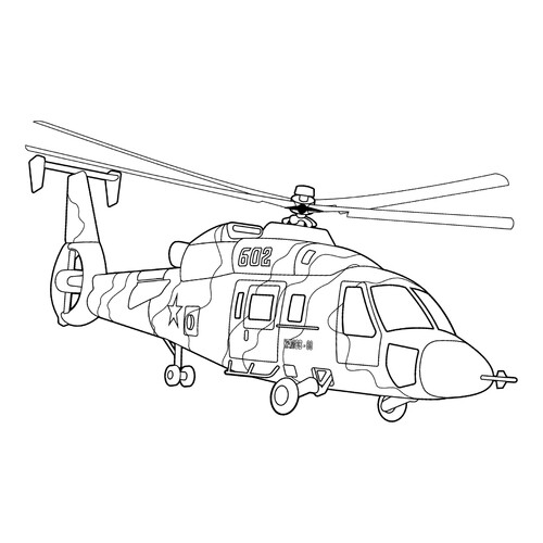 着色页:KA-60 "卡萨特卡" 直升机 免费可打印军用直升机着色页(可打印)涂色页