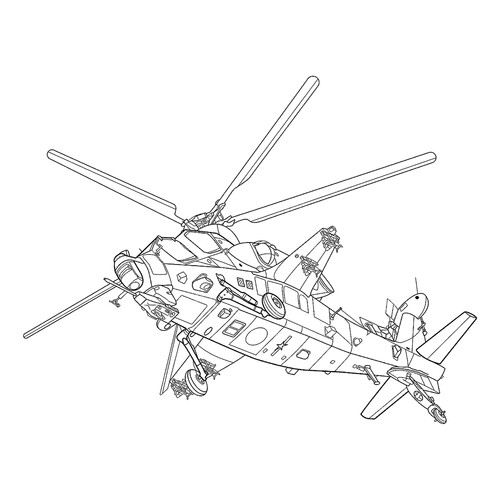 Página para colorear «Helicóptero visto desde abajo» dibujo para colorear gratis de Páginas para colorear de helicópteros militares